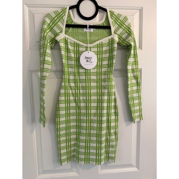 Princess Polly Dress size XS/S - green and white/cream - NWT! - Picture 2 of 2